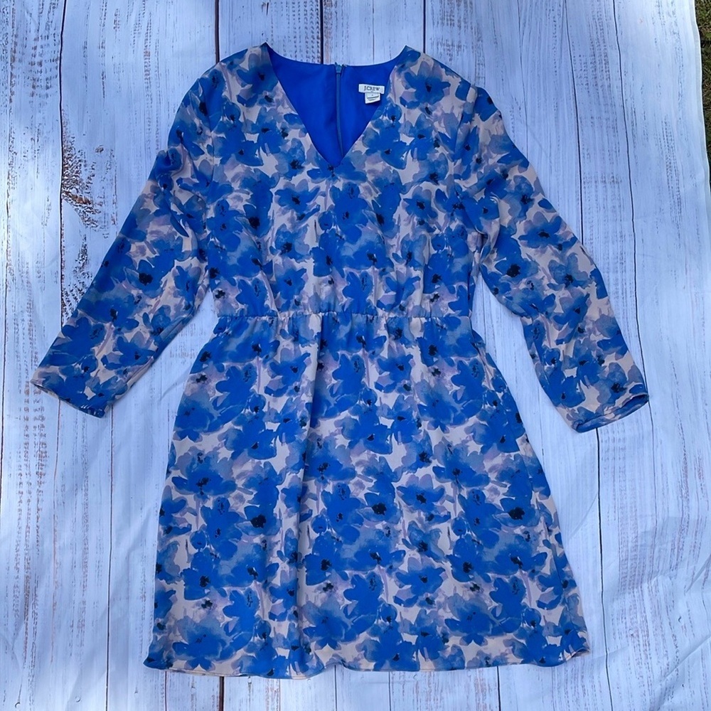 J. Crew Blue V-Neck Long Sleeve Sundress